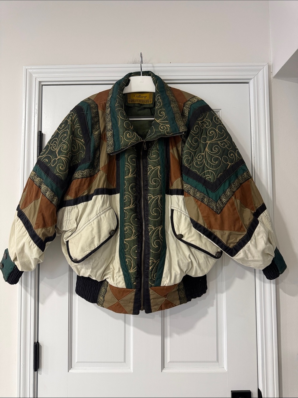 Vintage J Gallery Oversized Duck Down Puffer Coat Jacket Patchwork Boho Size M